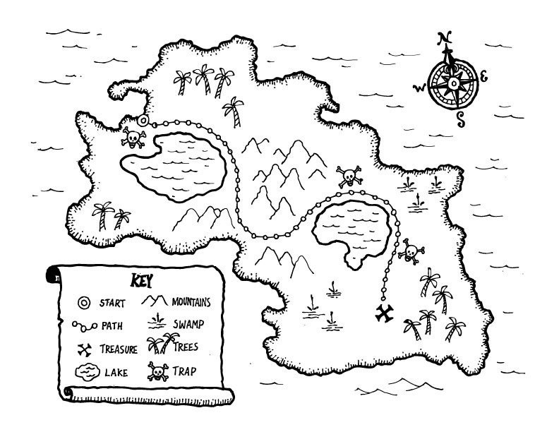 792x612 Drawn Pirate Printable - Pirate Map Drawing