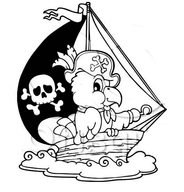 600x627 Pirate Ship - Pirate Parrot Drawing