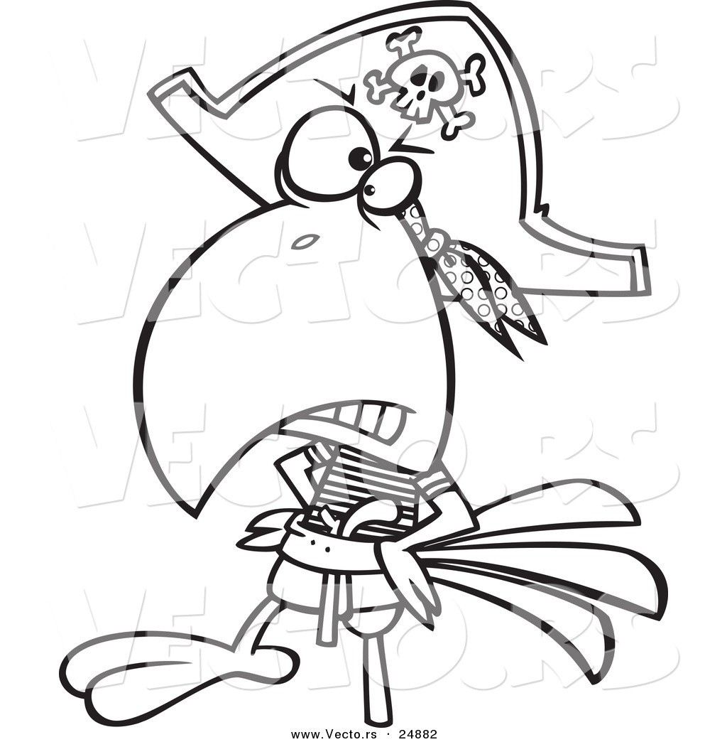 1024x1044 Vector Of A Cartoon Goofy Pirate Parrot With Peg Leg Outlined - Pirate Parrot Drawing