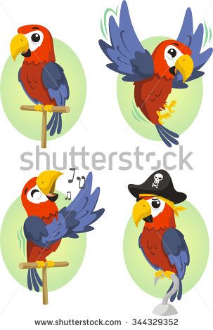 303x470 Cartoon Parrot Set - Pirate Parrot Drawing