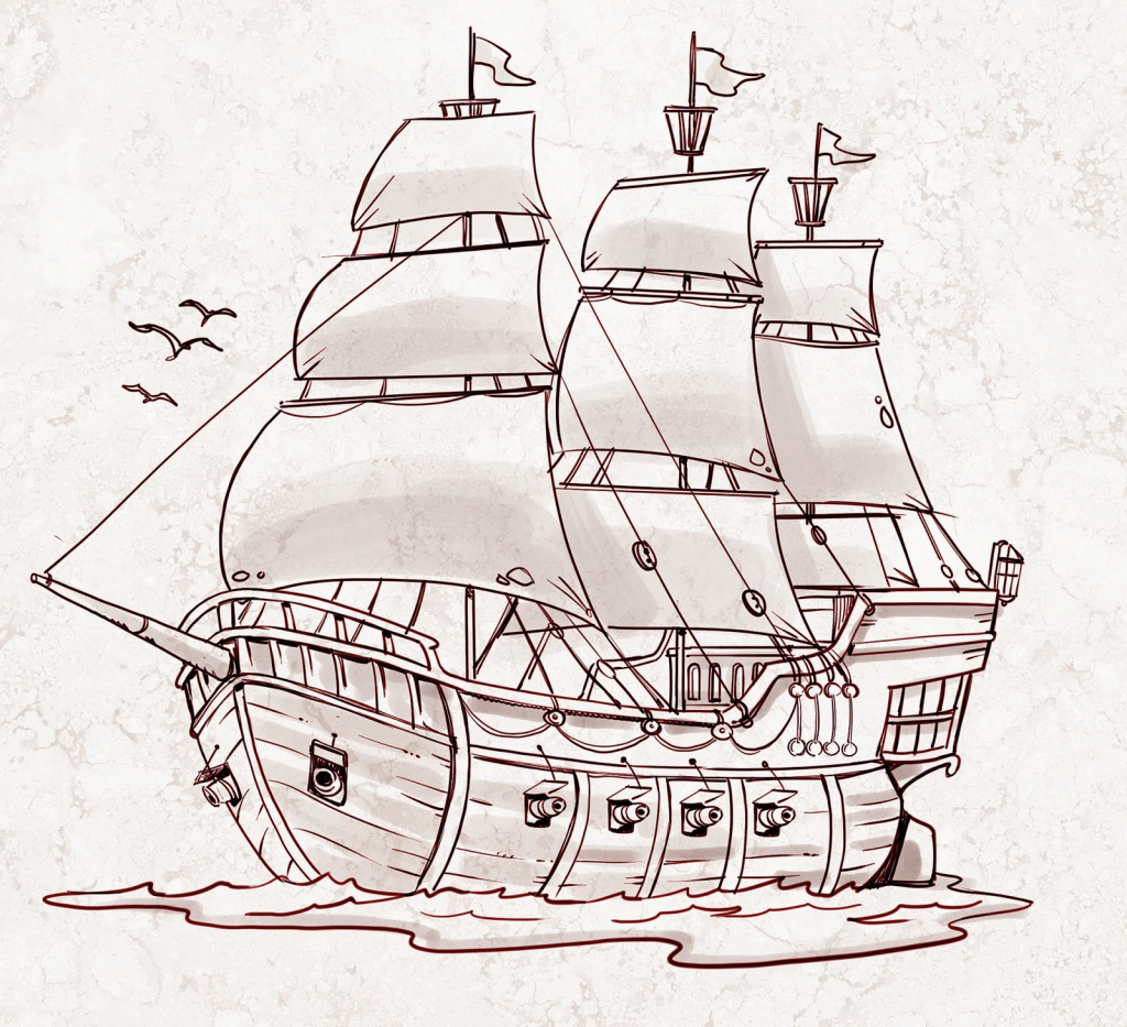 1024x933 Huge Collection Of 'pirates Ship Drawing' Download More Than - Pirate Ship Drawing