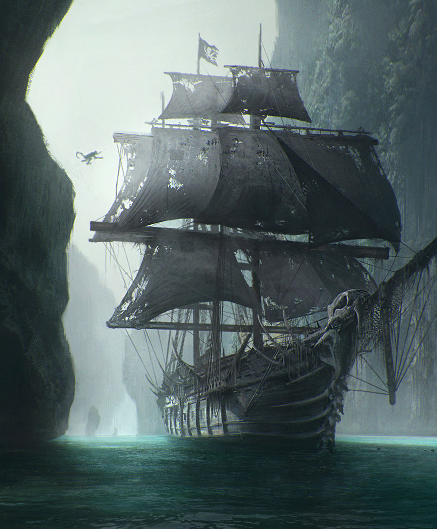 891x1080 artstation - Pirate Ship Drawing
