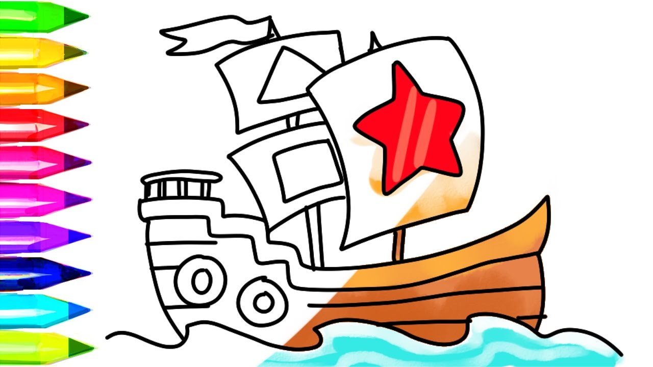 1280x720 How To Draw Pirate Ship Coloring Pages And Boat Coloring Pages - Pirate Ship Drawing For Kids