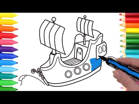 480x360 How To Draw And Color A Pirate Ship For Kids Coloring Book - Pirate Ship Drawing For Kids