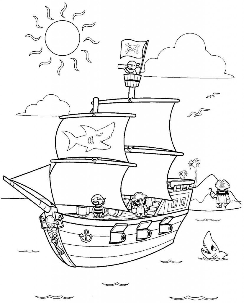827x1024 pirate ship colouring with free printable pirate coloring pages - Pirate Ship Drawing For Kids
