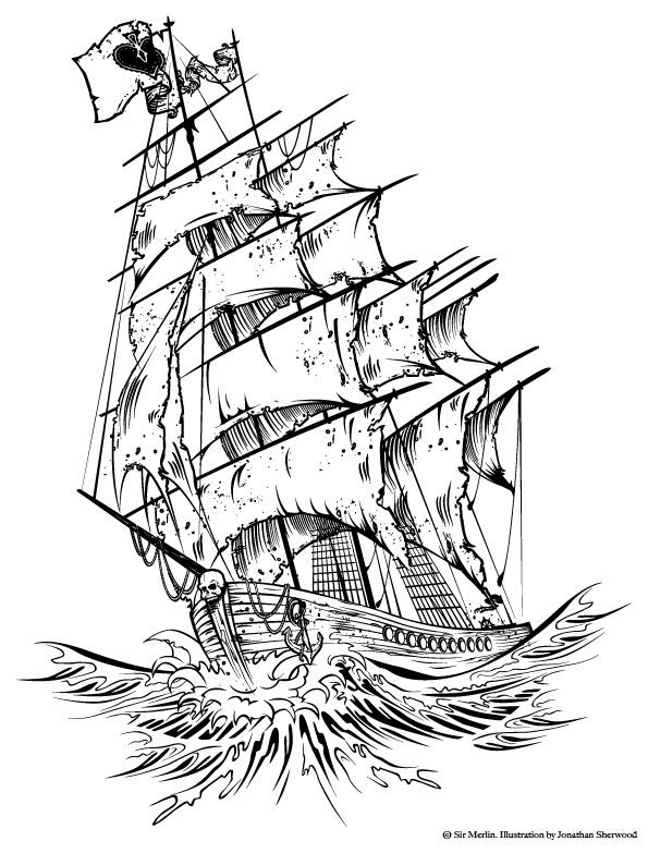 595x783 Tattoo Pirate Ship Tattoos, Tattoo Designs - Pirate Ship Line Drawing