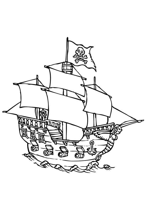 600x849 Pirate Ship Coloring - Pirate Ship Line Drawing