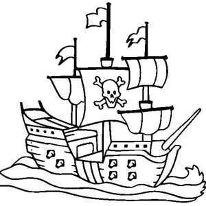 300x300 Pirate Ship Coloring - Pirate Ship Line Drawing