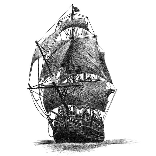600x600 Pirate Ship Line Illustration On Wacom Gallery - Pirate Ship Line Drawing