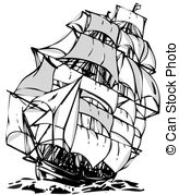 164x179 ship line clipart and stock illustrations ship line vector - Pirate Ship Line Drawing