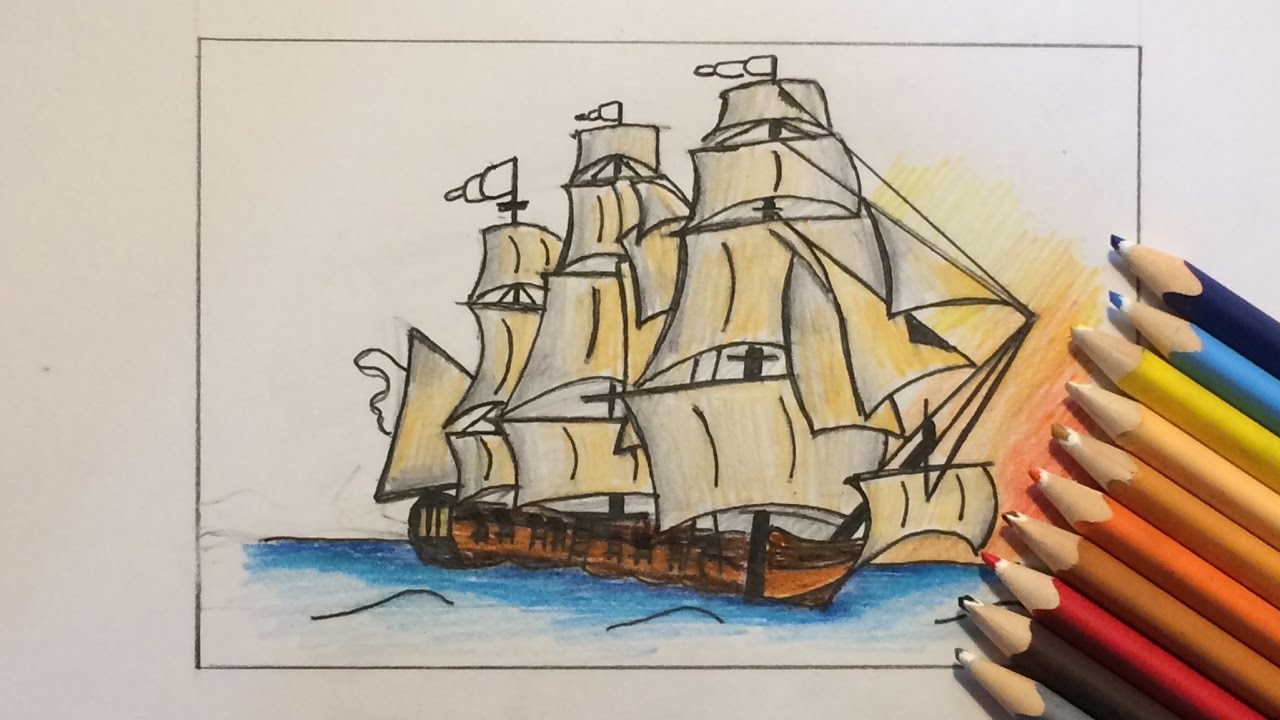 1280x720 How To Draw - Pirate Ship Pencil Drawing