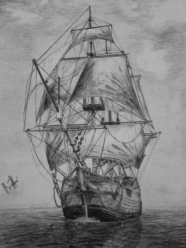 600x800 Old Ship Drawings Brush Strokes Dibujo Barco Pirata, Tatuajes - Pirate Ship Pencil Drawing