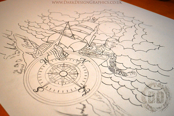 600x398 A Pirate Ship Custom Tattoo Design On Behance - Pirate Ship Pencil Drawing