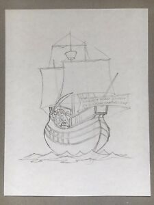 225x300 Steve Smallwood Pencil Sketch, Original Art, Yosemite Sam - Pirate Ship Pencil Drawing