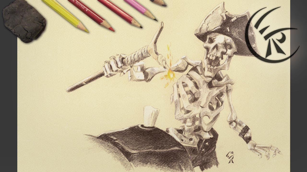 1280x720 drawing pirate skeleton timelapse - Pirate Skeleton Drawing