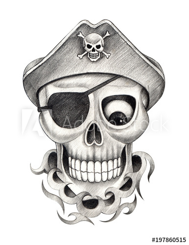 386x500 art pirate skull tattoo hand pencil drawing on paper - Pirate Skull Drawing
