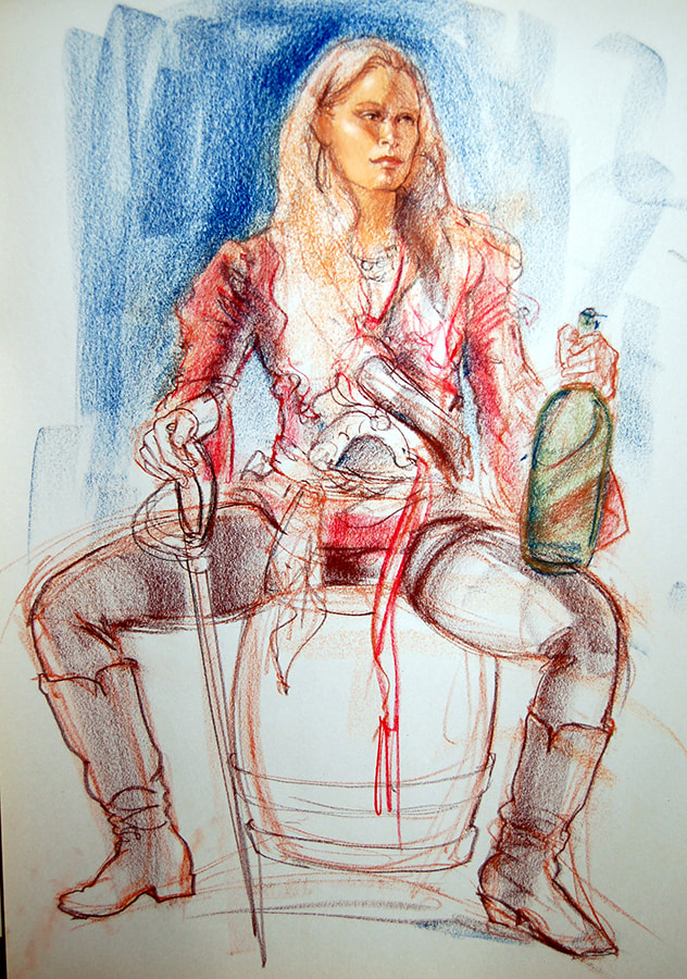 632x900 pirate wench, pastel drawing - Pirate Wench Drawing