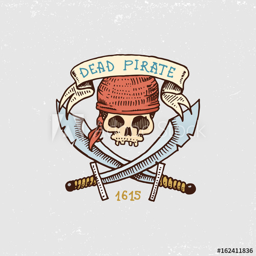 500x500 set of engraved, hand drawn, old, labels or badges for corsairs - Pirates Of The Caribbean Skull Drawing