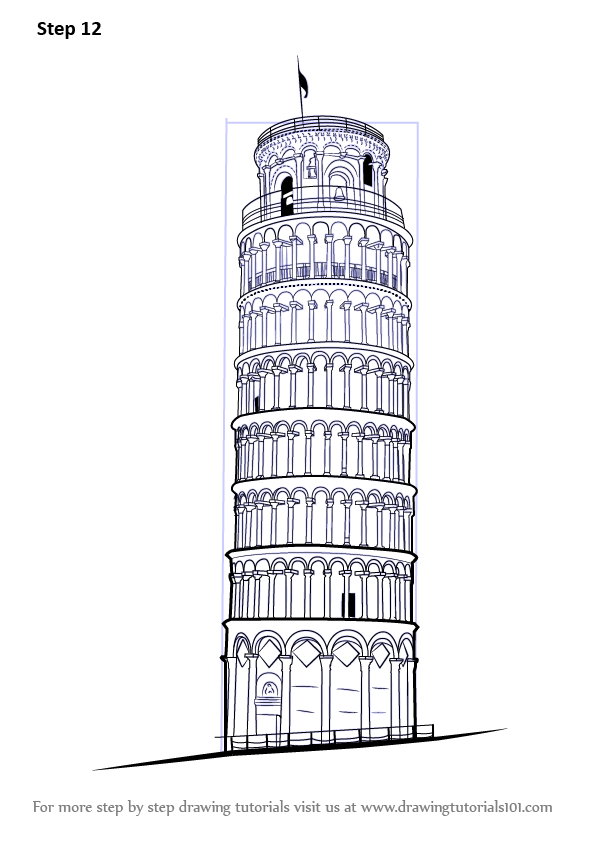 596x842 learn how to draw leaning tower of pisa - Pisa Tower Drawing