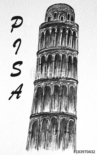 313x500 watercolor drawing of the pisa tower in pisa, italy city sketch - Pisa Tower Drawing