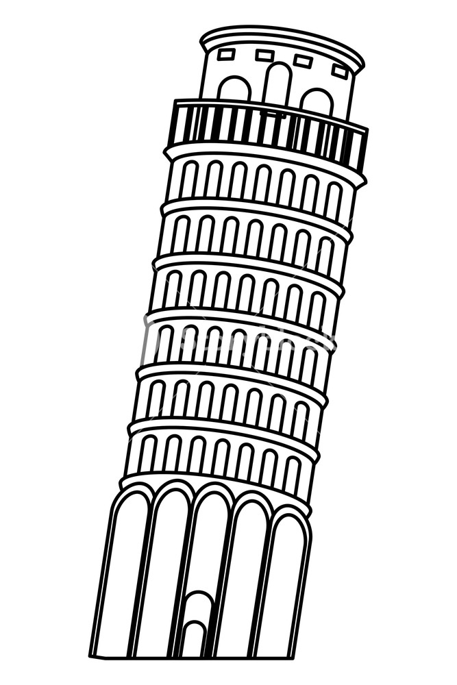 667x1000 pisa tower monument drawing in white background vector - Pisa Tower Drawing