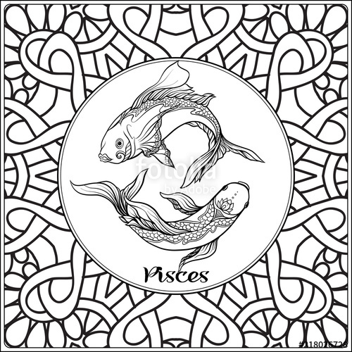 500x500 pisces, fish decorative zodiac sign on pattern background - Pisces Fish Drawing