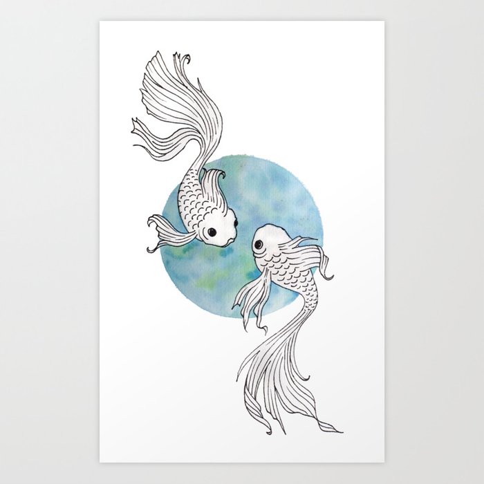 700x700 pisces fish watercolor illustration art print - Pisces Fish Drawing