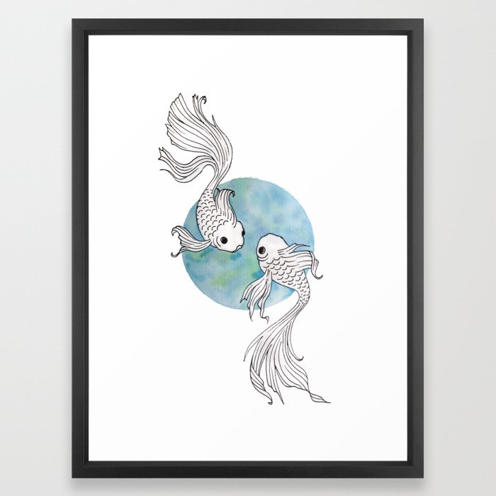 700x700 pisces fish watercolor illustration framed art print - Pisces Fish Drawing