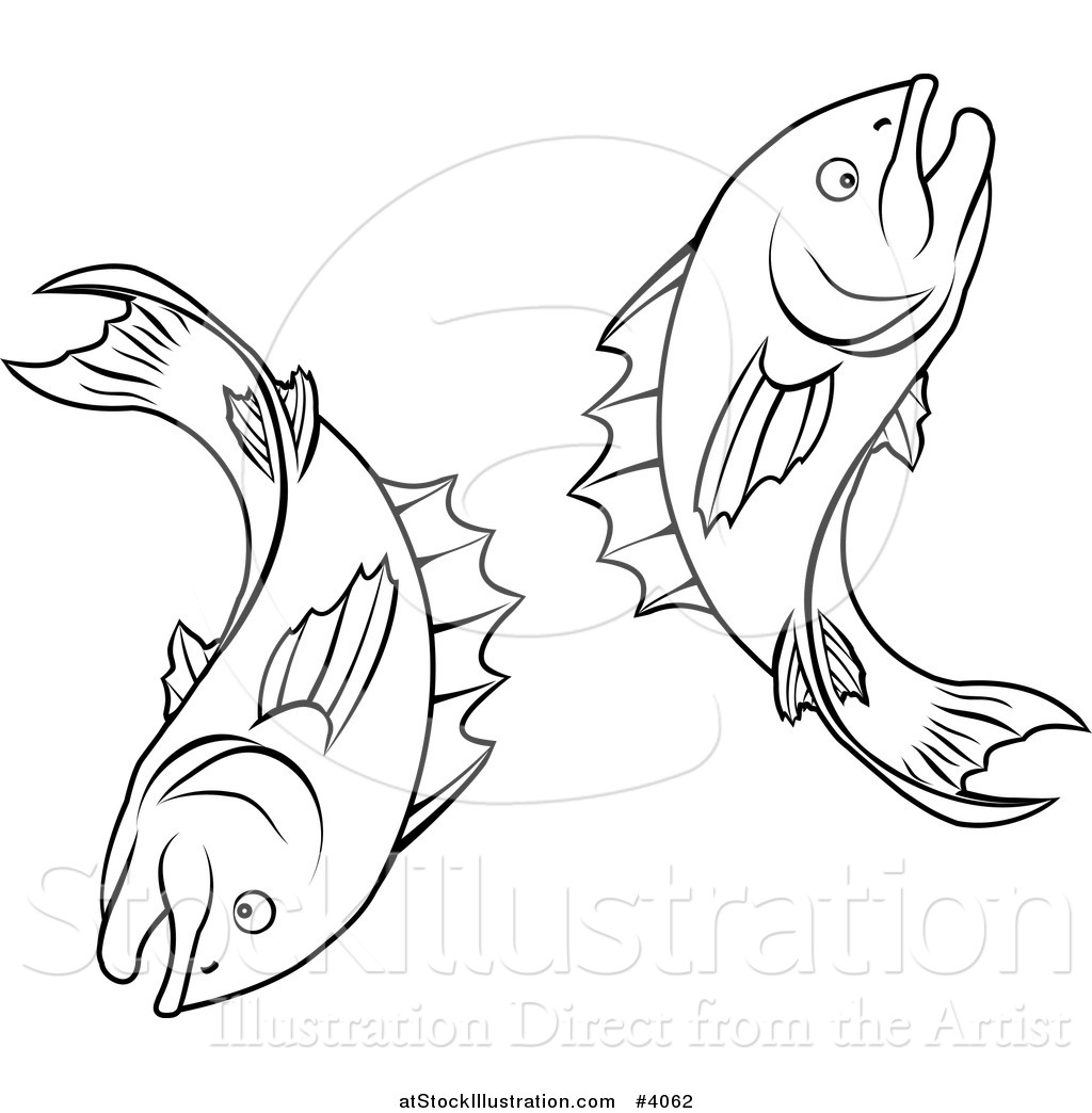 1024x1044 vector illustration of a black and white line drawing - Pisces Fish Drawing