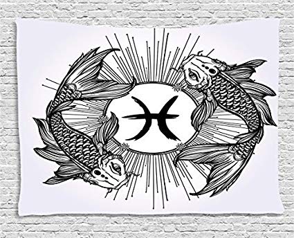 425x344 zodiac tapestry, sketch of pisces sign with fishes - Pisces Fish Drawing
