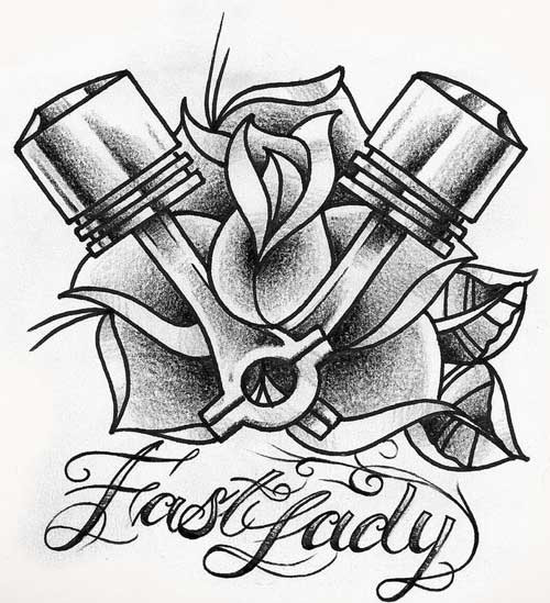 500x549 rose flower and bike piston tattoo design - Piston Tattoo Drawing