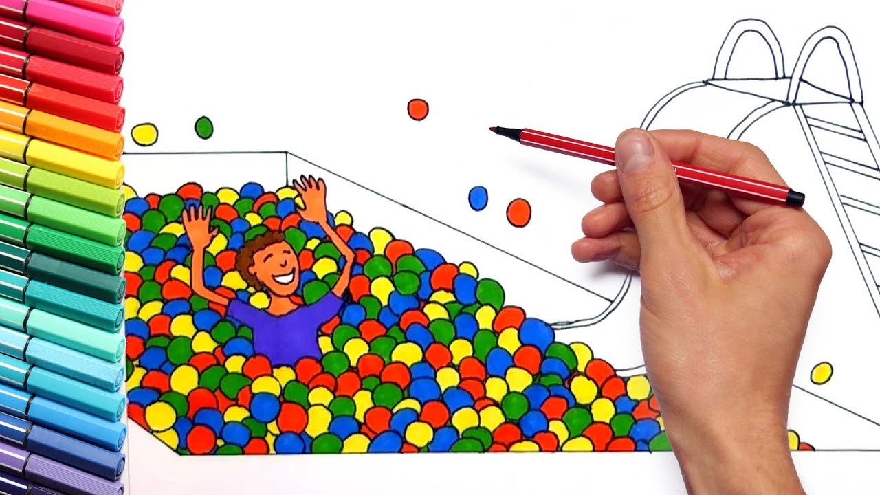 1280x720 drawing ball pit pool kids play ground colored page - Pit Drawing