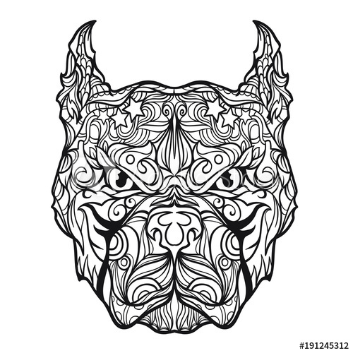500x500 ornament pitbull face in line art style, vector illustration - Pitbull Line Drawing