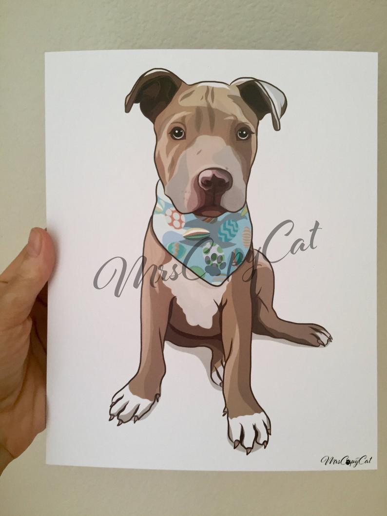794x1059 pitbull puppy art print dog portrait hand drawn dog art etsy - Pitbull Puppy Drawing
