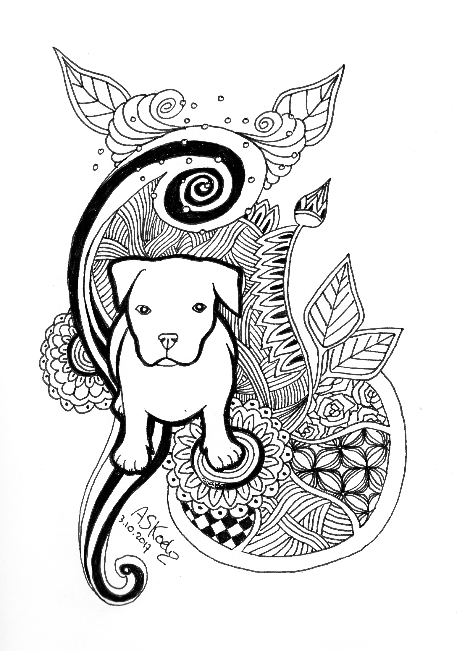 1589x2202 pitbull puppy zentangle askoek foundmyself - Pitbull Puppy Drawing