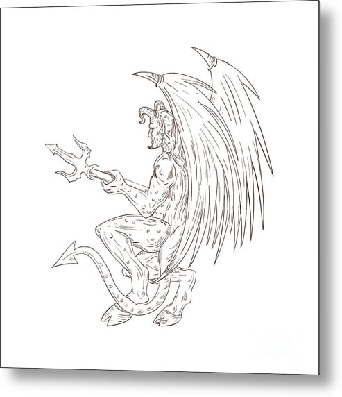 493x572 Demon Holding Pitchfork Drawing Metal Print - Pitchfork Drawing