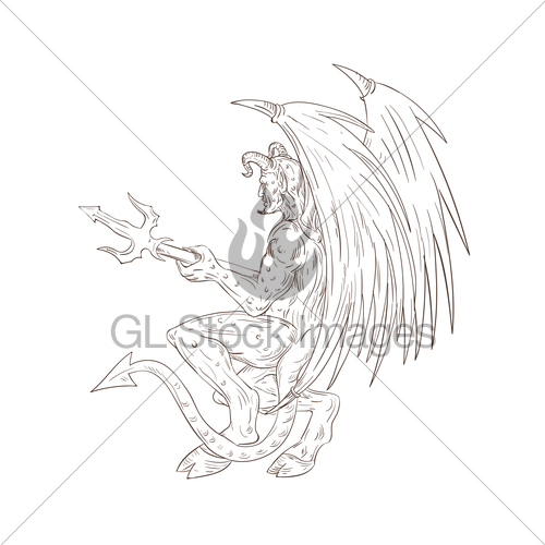 500x500 Demon Holding Pitchfork Drawing Gl Stock Images - Pitchfork Drawing
