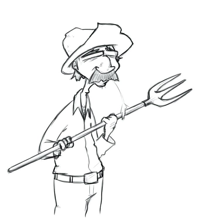 700x743 Farmer Sketch - Pitchfork Drawing