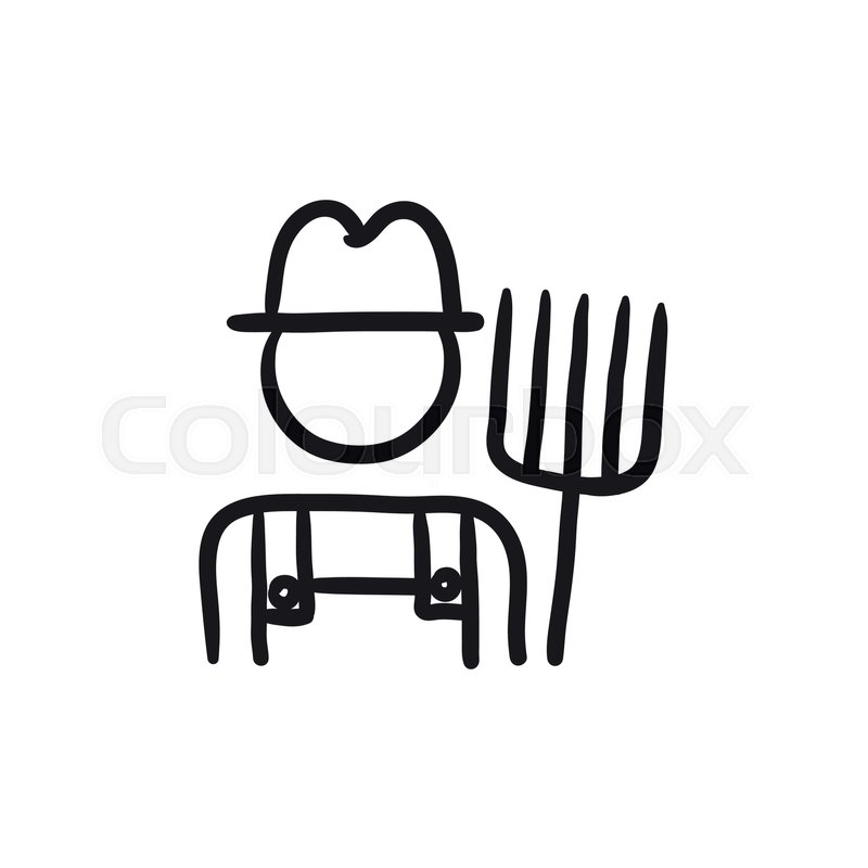 800x800 Farmer With Pitchfork Vector Sketch Stock Vector Colourbox - Pitchfork Drawing