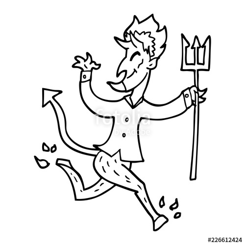 500x500 Line Drawing Cartoon Devil With Pitchfork Stock Image And Royalty - Pitchfork Drawing