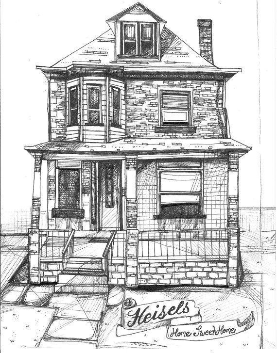 570x728 Custom House Drawing House Portraits - Pittsburgh Drawings