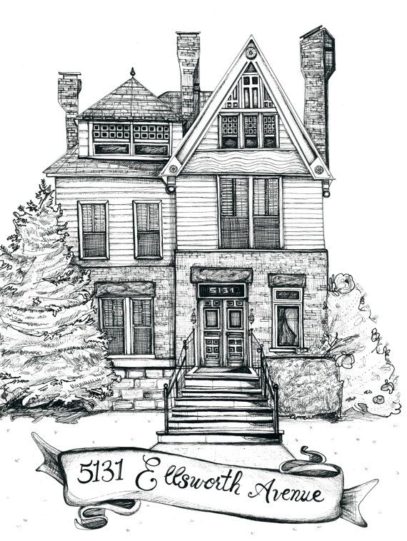 570x758 Custom House Portrait Large Original Drawing - Pittsburgh Drawings