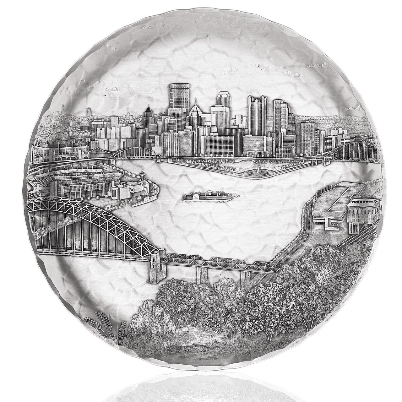 1280x1280 pittsburgh skyline decorative round plate wendell august - Pittsburgh Skyline Drawing