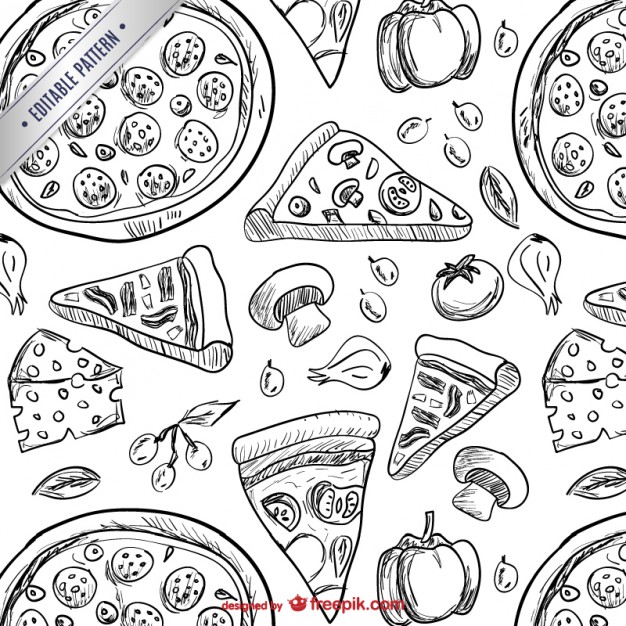626x626 Pizza Drawings Pattern Vector Free Download - Pizza Drawing Images