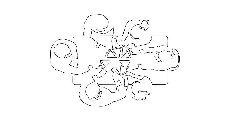 910x480 of friends eating pizza line drawing, animated - Pizza Line Drawing