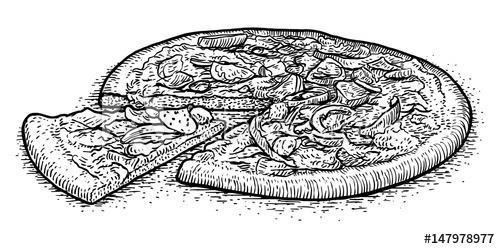 500x249 Pizza Illustration, Drawing, Engraving, Ink, Line Art, Vector - Pizza Line Drawing