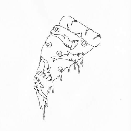 500x500 a single line drawing of a sardine and olive pizza slice dripping - Pizza Line Drawing