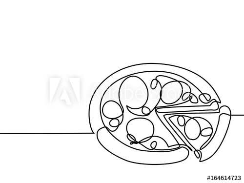 500x375 continuous line drawing big pizza with slice vector illustration - Pizza Line Drawing