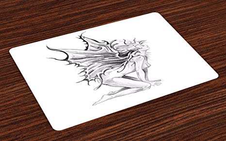 466x290 ambesonne tattoo place mats set of artistic pencil - Place Setting Drawing