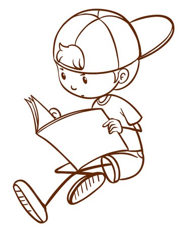 359x450 A Plain Drawing Of A Young Boy Reading On A White Background - Plain Drawing